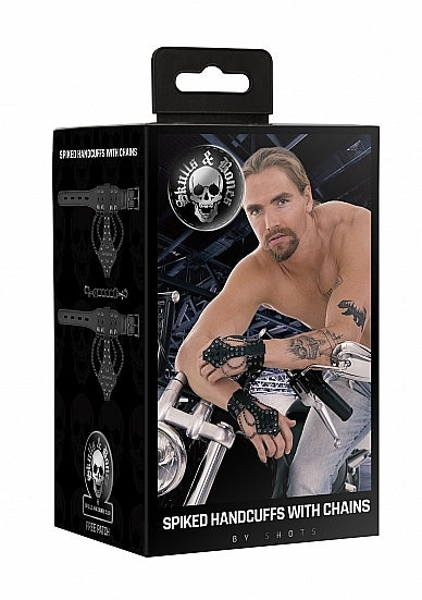 Skulls and Bones Handcuffs with Spikes and Chains Blac